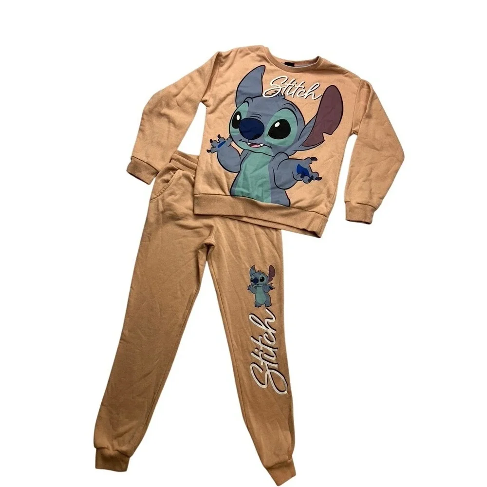 Disney Primark Stitch Kids Sweatshirt‎ and Joggers Set Peach Size 10-11 Years
